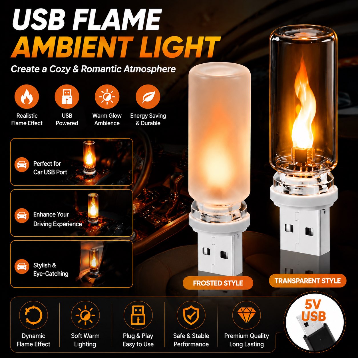 USB LED Flame Type Night Light - Sos Light Strobe 评论和价格